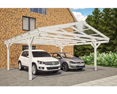 Produktbild von Doppelcarport SKAN HOLZ Westerwald inkl. Pfostenanker 570 x 648 cm weiß
