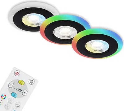 Produktbild von Briloner LED Bad-Einbauleuchten 3er Set Schwarz IP65 RGB+CCT Dimmbar Fernbedienung