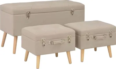 Produktbild von Hocker mit Stauraum 3 Stk. Beige Stoff