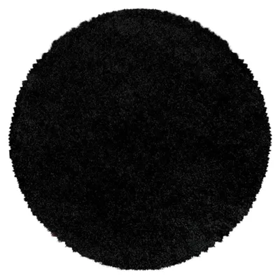 Productafbeelding van Ayyildiz Hoogpolig tapijt, zwart, 160 cm rond. Woonkamertapijt, shaggy design, zachte pool, monochroom