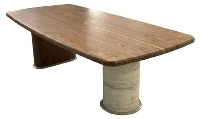 Obrázok produktu pre Moderný hnedý jedálenský stôl z dreva, vhodný do obývačky, minimalistický dizajn