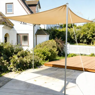 Imagen del producto de Toldo solar cuadrado de 2,5 x 2,5 metros, fabricado con tejido HDPE transpirable (185 g/m²), red de sombra de 3 metros con protección UV, ideal para terrazas y jardines