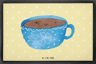 Produktbild von Mr. & Mrs. Panda Bodenvorleger Kaffee Tasse 60 x 90 cm - Gelb Pastell - Geschenk, Genuss, Schmutzmatte, Lustige Sprüche, Schmutzfangmatte, fußmatte, Sauberlaufmatte