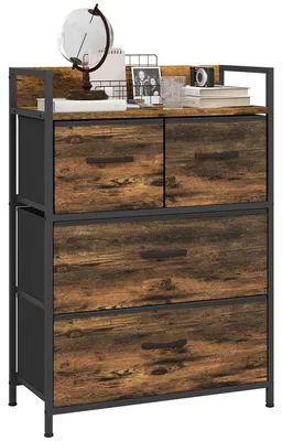 Immagine prodotto di Cassettiera 4 Cassetti Design Industriale 60x29x85 cm in Acciaio Legno e Tessuto Marrone e Nero