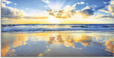 Produktbild von ARTland Glasbild Sonnenaufgang über dem Ozean Größe: 100x50 cm