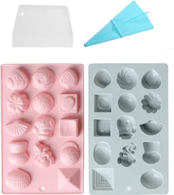 Obrázek produktu pro Balení 2 silikonových forem, andělské srdce, sněhulák, mušle, gumoví medvídci, formy na čokoládu, želé, kostky ledu, bonbony, čokolády, s potrubím a škrabkou