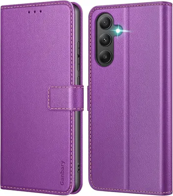 Produktbild von Samsung Galaxy A55 5G Handyhülle - Premium Leder Klapphülle, Violett mit Kartenschlitzen, Magnetverschluss & Standfunktion