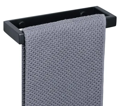 Image de Porte-serviettes sans perçage, noir ; barre porte-serviettes sans perçage, autocollante ou à percer ; fixation murale en acier inoxydable ; porte-serviettes pour salle de bains et cuisine, 20 cm