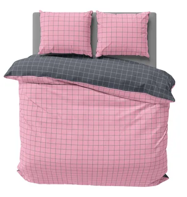 Produktbild von Wendebettwäsche Kariert Karo modern Renforcé Bettbezüge Baumwolle Reißverschluss, Größe:3 teilig 240x220 cm, Farbe:rosa / anthrazit