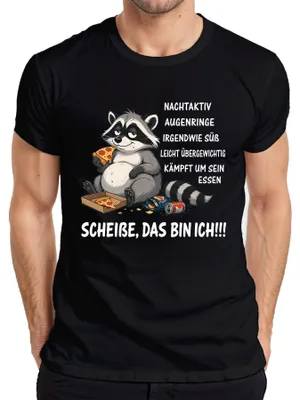Produktbild von Scheisse Das Bin Ich Waschbär Pizza Statement Sarkasmus Fast Food Herren T-Shirt, Schwarz, L