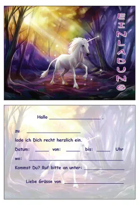 Produktbild von 8 Einladungskarten Kinder Geburtstag Einladungen Einhorn Einhörner Pferd Zauberwald