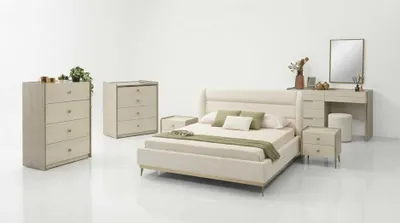 Obrázek produktu pro Ložnicová sada, béžová barva, moderní design, postel, toaletní stolek, komody