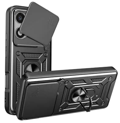 Immagine prodotto di Custodia protettiva per Honor 600 Lite, resistente agli urti, con protezione per la fotocamera e supporto ad anello, colore nero