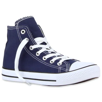 Produktbild von Mytrendshoe Damen Sneakers High Freizeit Denim Turnschuhe Sportliche Schuhe 79446, Farbe: Marineblau, Größe: 36