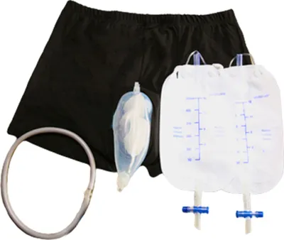 Produktbild von Männer wiederverwendbarer Urinalbeutel Silikon Urin Trichter Katheterhalter Shorts Unterwäsche-Schwarz Transparent ,Größen:L