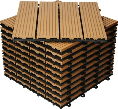 Produktbild von ECD Germany  WPC Terrassenfliesen, 30x30 cm, 11er Spar Set für 1m², Teak in Holzoptik, für Garten Balkon Bodenbelag mit Drainage und Klicksystem