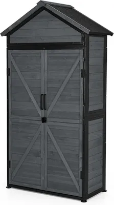 Produktbild von Gartenkasten aus Holz und Metall – Aufbewahrungsbox für den Außenbereich – Zur Aufbewahrung von Gartengeräten – Wetterbeständig mit Asphaltdach – 45 x 90 x 165 cm – Grau