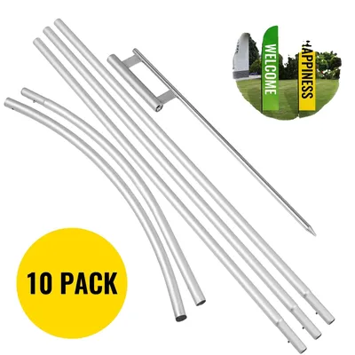 Produktbild von VEVOR Werbeflaggenmast, 30 x Federflaggen-Bündel mit Erdspieß, 16 ft windstille Flaggenmast-Sets mit Bodenmontagestift, 6-teiliges Swooper-Flaggenmast-Kit, Werbeflagge für Geschäftslokale, 10 Sets