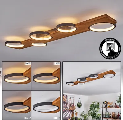 Produktbild von Vadi Deckenlampe aus Metall/Holz/Kunststoff in Schwarz-matt/Natur/Weiß