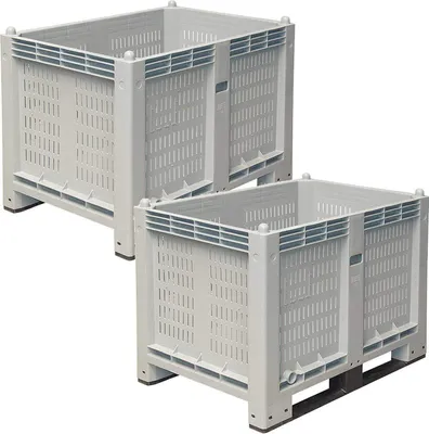 Produktbild von 2x Palettenbox mit 2 Kufen, LxBxH 1200x800x850 mm, grau, Wände durchbrochen/Boden geschlossen