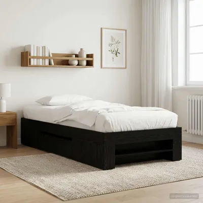 Immagine prodotto di Letto matrimoniale con contenitore e scaffalatura, finitura noce nero, dimensioni 80 x 200 cm