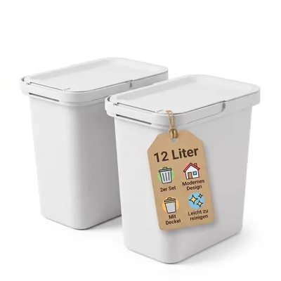 Produktbild von BigDean 2x 12L Mülleimer mit Deckel & Henkel & Mülltütenbefestigung
