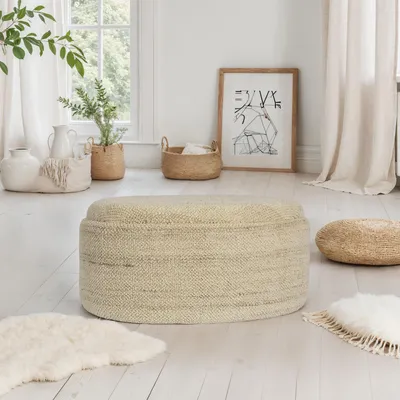 Produktbild von WOHNLING Sitzhocker Wolle mit Stauraum oval 81 cm Braun Polsterhocker modern