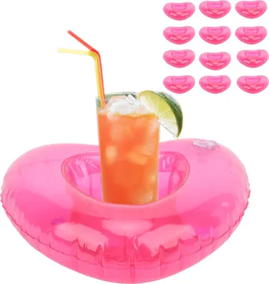 Image de 12 porte-gobelets gonflables en forme de cœur réutilisables pour gobelets de piscine d'été