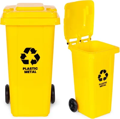Image de Poubelle jaune en PEHD de 120 L avec roues en caoutchouc