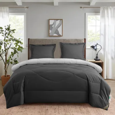 Produktbild von SLEEP COMFY 4 Jahreszeiten Bettdecke ohne Bezug 240x220 cm Baumwolle & Mikrofaser Steppdecke + Kissenbezüge, Atmungsaktiv & Washbar,   – Anthrazit & Hellgrau