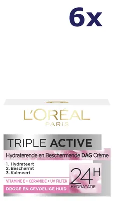 Productafbeelding van 6x L'Oréal Paris Triple Active Hydraterende Dagcrème, 50 ml