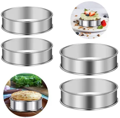 Produktbild von 4 Stück Runde Muffinringe - Backring 8 cm/10 cm - Garnierring - Dessertringe - Tortenring - für Mousse, Kuchen, Mini-Pizzen