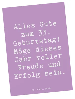 Produktbild von Mr. & Mrs. Panda Ansichtskarte Spruch 33. Geburtstag - Lavendeltraum - Geschenk, Alles Gute zum, feiern, Kunstkarten, Happy Birthday, Postkarte, Geburtstagsgeschenk