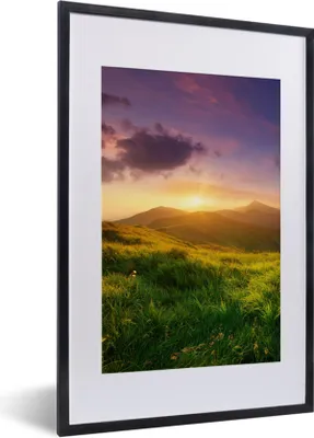 Produktbild von MuchoWow® Gerahmtes Poster Berge - Sonne - Natur 40x60 cm - Poster mit Schwarzem Bilderrahmen Wandposter Rahmen Foto Bilder - Poster in Rahmen