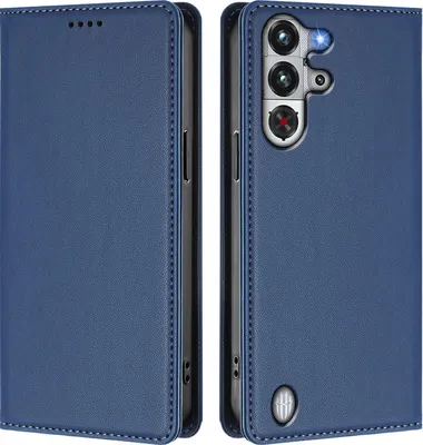 Image de Étui en cuir pour ZTE nubia RedMagic 10 Pro, étui à rabat magnétique en cuirPolyuréthaneavec support, bleu foncé