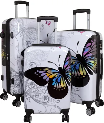 Produktbild von Hartschalen Reise Kofferset Trolleyset mit Dehnfalte (Gr. L+XL) und Motiv Butterfly - Gr. M, L und XL