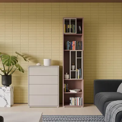 Produktbild von Forte ALICE SPRINGS Kommode 70 80, modern-minimalistisch, 4 Schubladen, Wohn-/Schlafzimmer, Holzwerkstoff, Taupe, 74,5 cm breit x 99,1 cm hoch x 34,9 cm tief