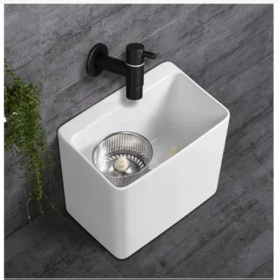 Productafbeelding van Wandgemonteerde wastafel - Zwarte mop zwembadkraan - Badkamer koud waterkraan - Retro gootsteenkraan voor balkon - Badkamer - Tuin (zwart)
