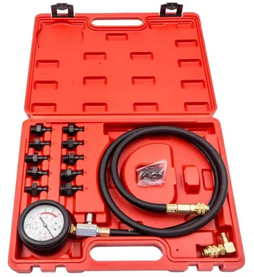 Image de Kit de test de pression d'huile moteur - Ensemble d'outils pour le contrôle de la pression d'huile - Universel pour moteurs automobiles à 4 cylindres - Manomètre avec tuyau et adaptateurs - Diagnostic des pompes à huile
