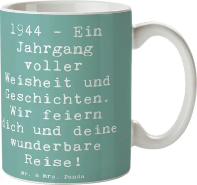 Produktbild von Mr. & Mrs. Panda Kaffeetasse Spruch 1944 Geburtstag - Meeresbrise - Geschenk, Happy Birthday, Erinnerungen, einzigartige Momente, Liebe, Geburtstagsfeier, Trinkbecher