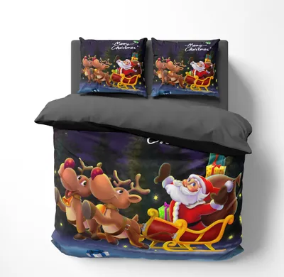 Immagine prodotto di FEBE 3D biancheria da letto Babbo Natale set copripiumino 135x200 + federa 80x80 cm biancheria da letto reversibile 2 pezzi con cerniera microfibra biancheria da letto invernale copripiumino