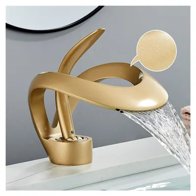 Produktbild von Schwarzer Wasserhahn für das Waschbecken, Wasserfall-Design, Mischbatterie mit Griff, Heiß- und Kaltwasser für das Badezimmer