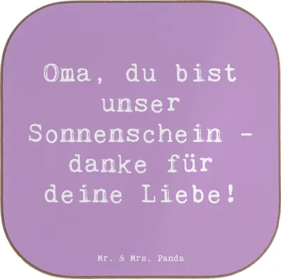 Produktbild von Mr. & Mrs. Panda Holzuntersetzer Spruch Oma Sonnenschein - Lavendeltraum - Geschenk, Untersetzer Tasse, Bedanken, Großmutter, Geborgenheit, für Gläser, Zuneigung, Coaster