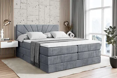 Produktbild von ALTDECOR Boxspringbett mit 2 Matratzen und Topper - 160x200 cm - MILTIO KING - Grau Samt - Polsterbett mit, H3- und H4- Matratzen, Bettkasten und Lattenrost, Bett mit Stauraum