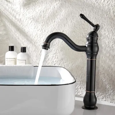 Produktbild von Schwarze Retro Hochdruck-Waschtischarmatur 360° drehbare Einhebelmischbatterie Waschtischarmatur Mischbatterie, Messing