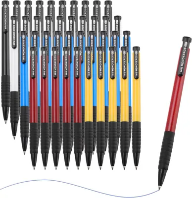 Productafbeelding van Balpen 0,7 mm - Set van 40 - Intrekbare fijne punt blauwe inkt klik balpen - Veelkleurig