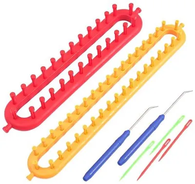 Produktbild von 2 Strickmaschinen – Strickmaschine für Erwachsene (36 cm) – Strickmaschine für Kinder (26 cm) – Handgestrickte Schals – Hochwertiges ABS-Material – Einfach zu bedienen – Webstuhl
