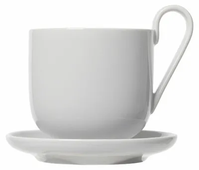 Produktbild von Blomus RO Set 2 Kaffeetassen mit Untertasse, Teetasse, Becher, Porzellan, Nimbus Cloud, 290 ml, 64050