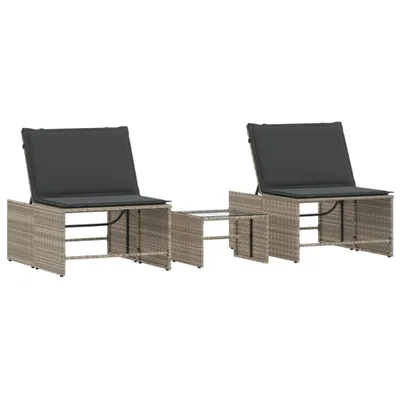 Produktbild von vidaXL Sonnenliegen 2 Stk. mit Tisch Hellgrau Poly Rattan