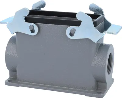 Produktbild von HARTING Han 16B Sockelgehäuse hoch, 2xM25 seitlicher Kabelabgang, mit 2 Querbügeln Verschraubung M25 Klemmbereich 9,0mm